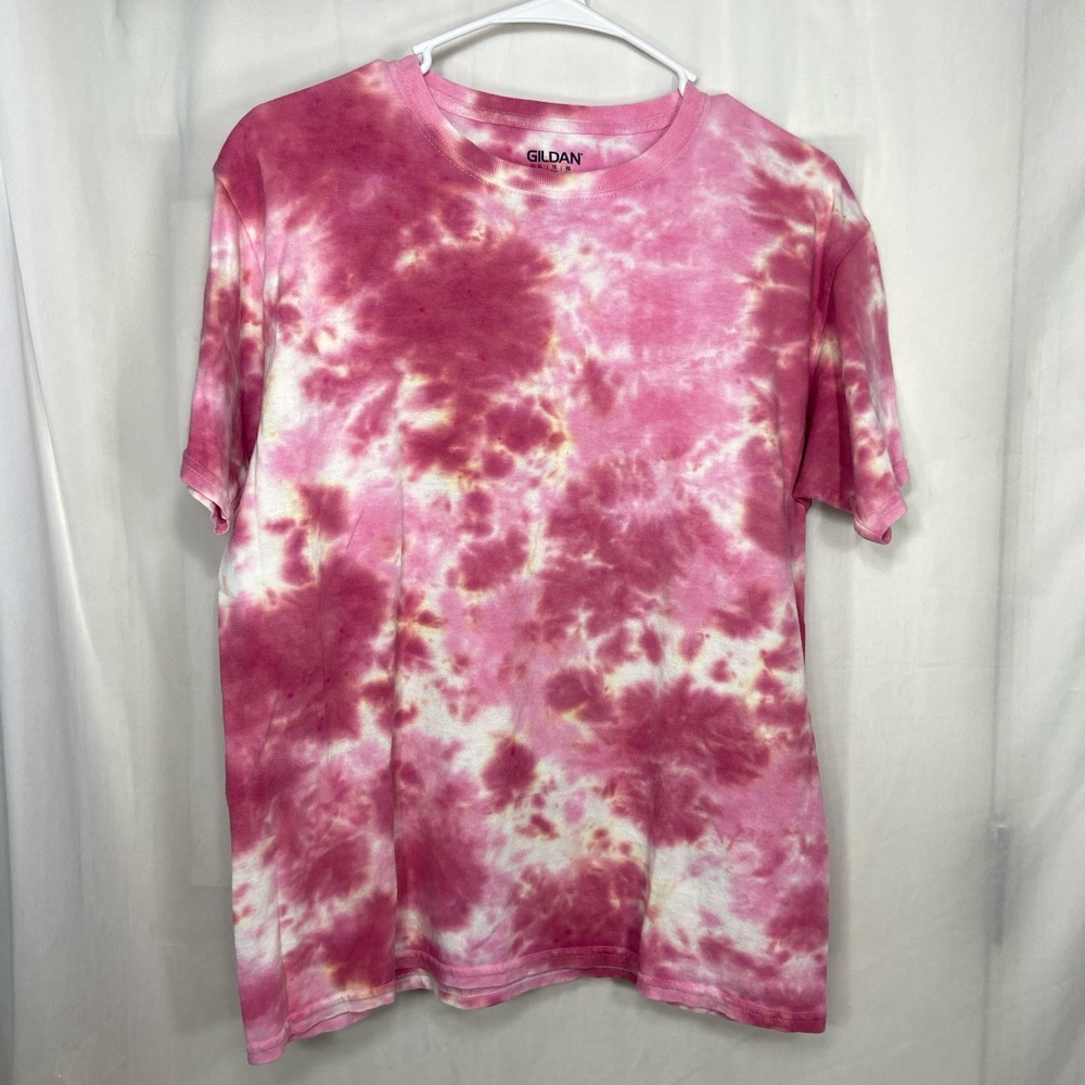 Gildan youth pink white tie dyed short sleeve casual relaxed tshirt shirt top XL